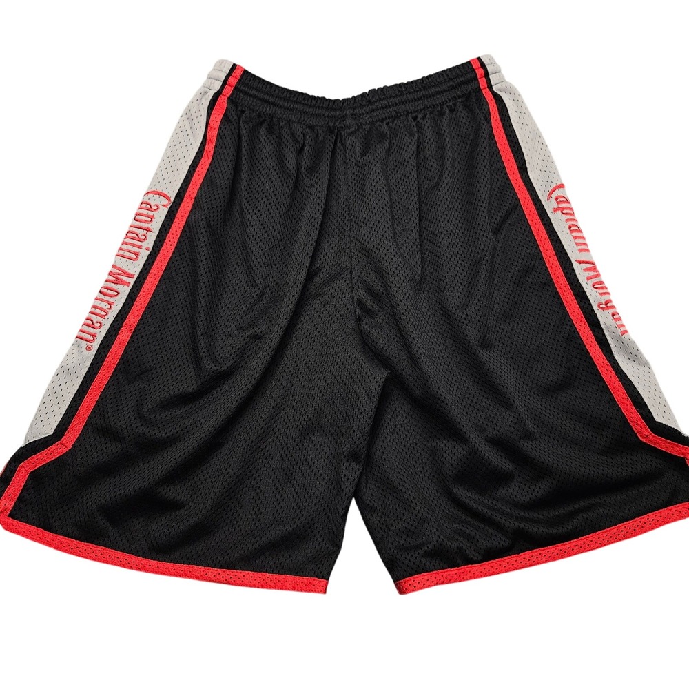 Captain Morgan Rum Mesh Athletic Shorts‎ XL Black Red Bar Alcohol Promo Pirate